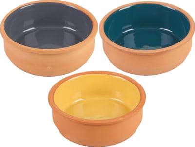 Urban Living Tapas/sauzen/hapjes serveer schaaltjes set - 3x stuks - terracotta - 12 x 4 cm p/st