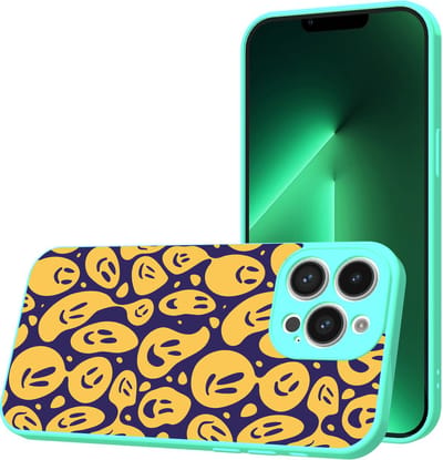 Smartphonica Telefoonhoesje Geschikt voor iPhone 13 Pro met Smiley en Emoji opdruk - TPU Back Cover Case Smiley and Emoji Design - Turquoise geschikt voor iPhone 13 Pro