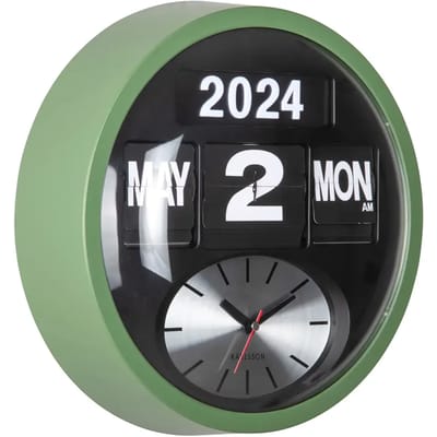 Karlsson Wandklok Round Flip - Jungle groen - 11x32.6x32.6cm - Wandklok Scandinavisch