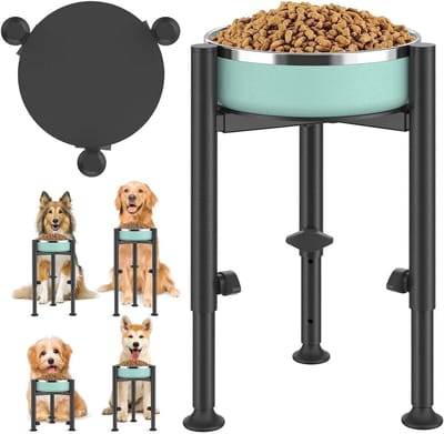 Adjustable Raised Dog Bowl Stand for Dogs - 4 Heights, Wide 5-10 Inches - Oppro Single Raised Dog Food Water Bowl Holder, Upgrade Metal Raised Dog Food with Tray for Small,