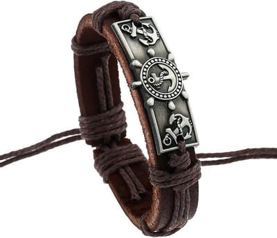 Fako Bijoux® - Leren Armband - Leder - Plate Anker - Bruin