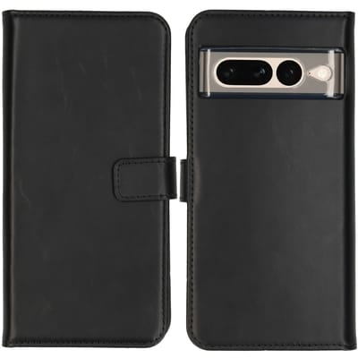 Selencia Hoesje - Geschikt voor Google Pixel 7 Pro - Echt Lederen Bookcase - Zwart
