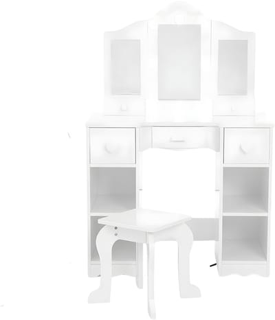 Kinderkaptafel met Spiegel & Stoel - Meisjes Make-up Tafel - Wit