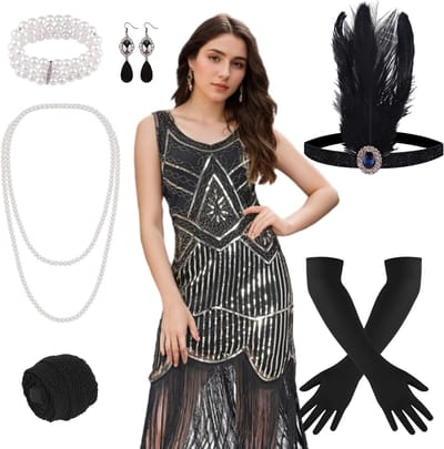 1920s Flapper Jurk met Franje en Pailletten voor Vrouwen - Gatsby Stijl, Roaring 20s Kostuums en Accessoires