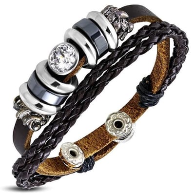 Montebello Armband Stef B - Leer - 316L Staal - Kralen - 15mm - 20-22cm