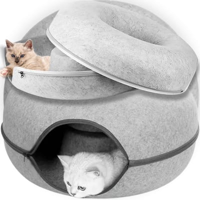 PetJet - Donut Kattenbed - Antistress - Zacht Filcmateriaal - 60×30 cm - Lichtgrijs