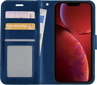Hoesje - Met Pasjeshouder - Geschikt voor Apple iPhone 13 - Luxe Bookcase Portemonee - Flip Case - Kunstleer Book Case - Flipcase - Book Cover - Walletcase - Portemonneehoes - Donkerblauw