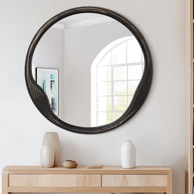 Ronde Spiegel met Zwart Frame voor Wanddecoratie in Hal of Slaapkamer - 50cm Decoratieve Muurspiegel