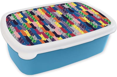 Broodtrommel Blauw - Lunchbox - Brooddoos - Stropdas - Regenboog - Patronen - 18x12x6 cm - Kinderen - Jongen