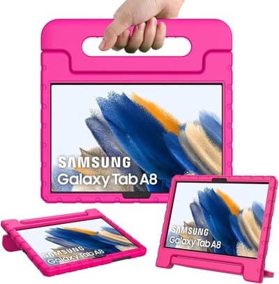 Hoes Geschikt voor Samsung Galaxy Tab A8 Hoes Kinderen Pink - Hoes Geschikt voor Samsung Galaxy Tab A8 (2021 / 2022) kinderen Hoes - Backcover hoes met handvat - Ntech