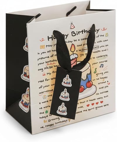 BondEron 1 stuk cadeauzakjes met handvat, zwart-wit, verjaardagstas, klein, voor gastgeschenken, 16,8 x 10 x 18 cm - ShopVlot