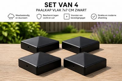Paalkap 7x7 cm Zwart Set van 4 Stuks – Kunststof Afdekkap voor Houten Palen – Strakke en Weerbestendige Afwerking
