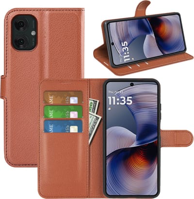MobyDefend Hoesje - Geschikt voor Motorola Moto G55 - Kunstleren Wallet Book Case (Sluiting Voorkant) - Bruin
