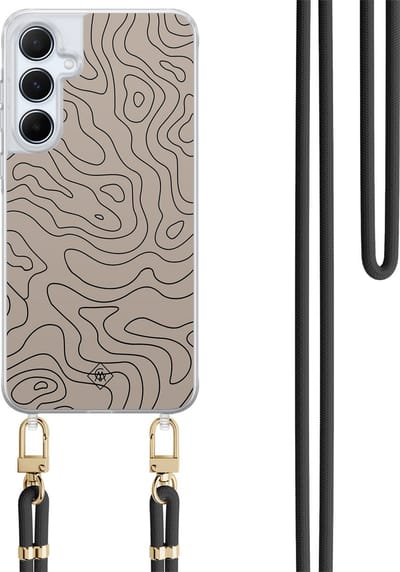 Casimoda® hoesje met koord - Geschikt voor Samsung A55 - Abstract Lines - Afneembaar koord - TPU/polycarbonaat - Bruin/beige