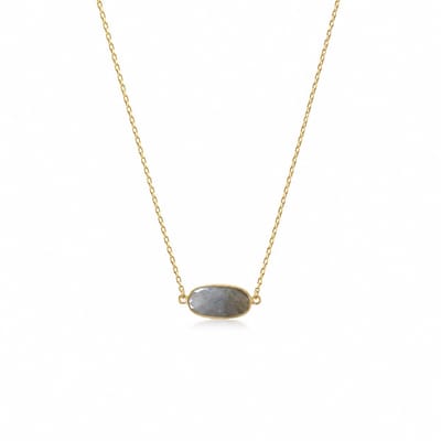 Engravia by Derya – Dames Ketting – Roestvrij Staal (RVS) – Minimalistische Labradoriet Steen Hanger – Dagelijks Gebruik & Cadeau