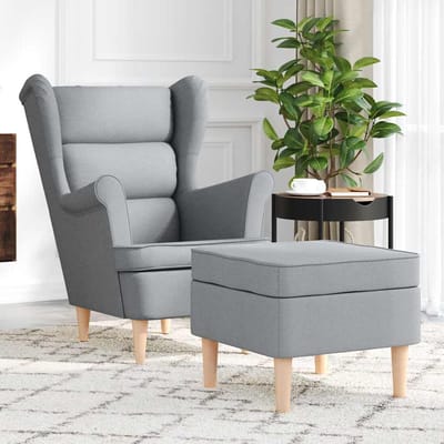 vidaXL - Fauteuil - met - voetenbankje - stof - lichtgrijs