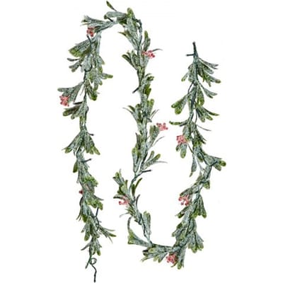 VEVOR Kerstkrans, 2 m Realistische groene sparrenkrans versierd met wijnranken, olijfbladeren en bessen, Groenblijvende kunstmatige slingers met lichtsnoer, Kerstversiering voor op de schoorsteenmantel