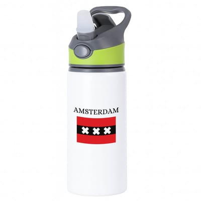 Hacebo® - Amsterdam waterfles met rietje groen - Amsterdam - Amsterdammers - Amsterdam liefhebbers - Vlag XXX - Hoofdstad Nederland - water fles - 650ML