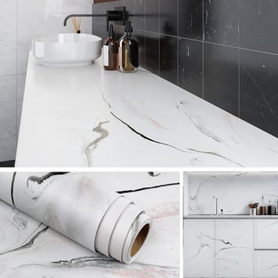 Marmeren Wit Zwart Grijs Keuken Werkblad Vinyl Wrap 90CMx500CM Zelfklevend Contactpapier voor Meubels en Wanden, Ideaal voor Badkamer en Keuken Decoratie