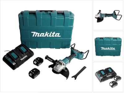 Makita DGA 900 PTKX2 accu haakse slijper 36V ( 2x18V ) 230mm borstelloos + 2x accu 5.0Ah + dubbele lader + Ezynut + koffer