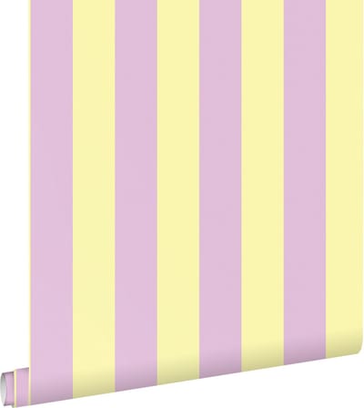 ESTAhome behang strepen pastel geel en lila paars - 53 cm x 10.05 m - 139912