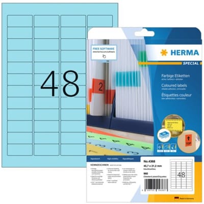 Etiket herma 4368 45.7x21.2mm verwijderbaar blauw 960 etiketten
