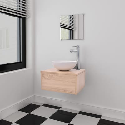 vidaXL - 3-delige - Badkamermeubelset - met - wastafel - beige