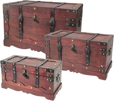 Houten Schatkist Set van 3 met Vintage Look - Opbergdoos voor Decoratie en Geschenken