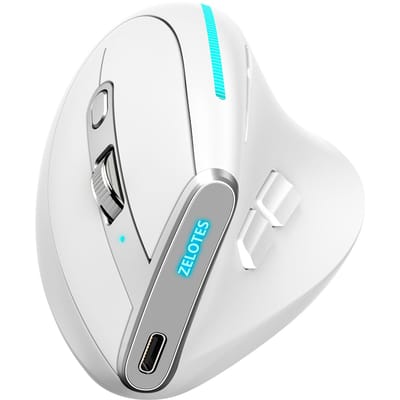 ZELOTES F-36 Draadloze verticale 2.4G Bluetooth-muis, volledig gekleurd licht, 8 toetsen programmeren, vijf DPI wit