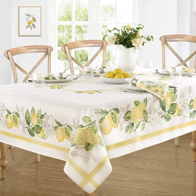 Citroenboomgaard Blauw Patroon Tafelkleed Polyester Afneembaar Waterdicht Tafelkleed Binnen Buiten Vakantie Eettafel Feest Bruiloft Decoratie 90x140cm beige