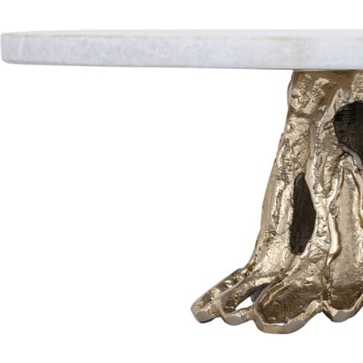 PTMD Plateaus Wayson - 30x30x13 cm - Aluminium - Wit marmer op gouden metalen voet