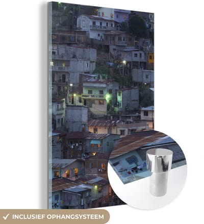 ® Glasschilderij 120x180 cm - Schilderij acrylglas - Het district Santa Ana Hill in de Ecuadoraanse stad Guayaquil - Foto op glas - Muurdecoratie woonkamer - Wanddecoratie slaapkamer - Schilderijen