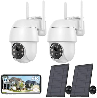 2K zonne-energie bewakingscamera voor buiten, 355°/90° draaibaar, buitencamera, accu, kleuren-nachtzicht, personen-/bewegingsdetectie, draadloze WLAN IP-camera 2pcs