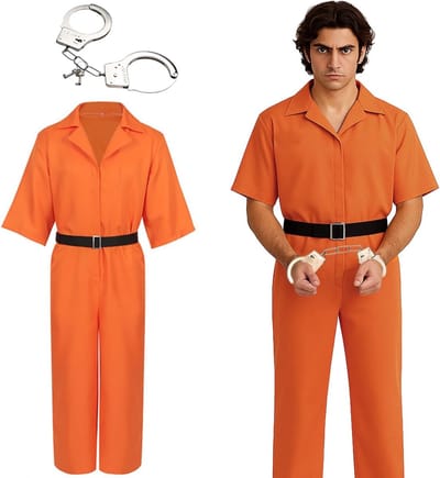 Oranje gevangenis kostuum voor mannen en vrouwen - Halloween, carnaval en cosplay outfit met kraag