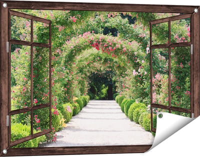 Gards Tuinposter Doorkijk Rozenbogen Tunnel - 90x60 cm - Tuindoek - Tuindecoratie - Wanddecoratie buiten - Tuinschilderij