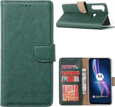 Bookcase Geschikt voor: Motorola Moto One Fusion Plus - Bookcase Groen - portemonnee hoesje