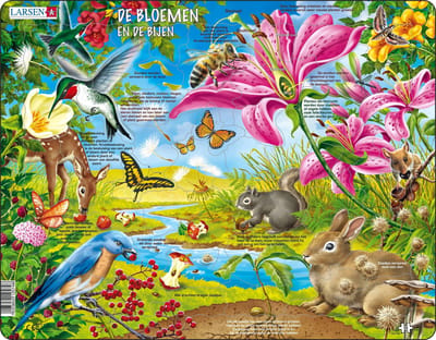 Larsen De bloemen en de bijen – Puzzel – Dieren – Bijen en bloemen – Educatieve legpuzzel voor kinderen – 55 stukjes – Gemaakt in Noorwegen – Extra dikke 2,5 mm stukjes – Tray met vaste rand