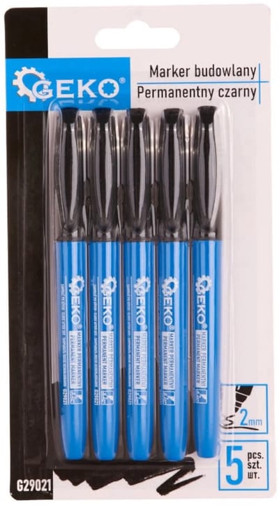 GEKO 5-delige set zwarte markers - fijne punt - duurzaam - 2 mm lijn - weerbestendig