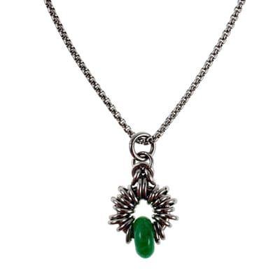 55cm x 2mm Jasseron-Ketting + 32mm Groene Maleisische Jadesteen Hanger Unisex - RVS - Ontwerp en Handgemaakt door esde2