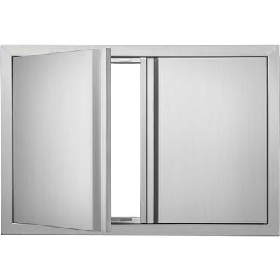 Porte d'accès pour barbecue, Double porte de cuisine extérieure 710x482 mm, Porte en acier inoxydable à encastrer, Porte verticale murale avec poignées encastrées, pour îlot de barbecue,