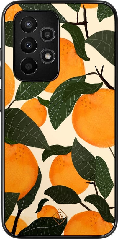 Casimoda® hoesje - Geschikt voor Samsung Galaxy A52 5G - Orange Garden - Zwart TPU Backcover - Bloemen - Groen