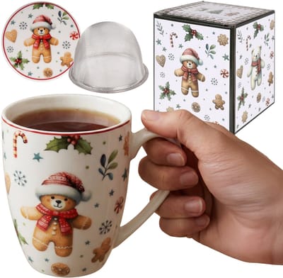 CHRISTMAS CUTIES Theeset: porseleinen KOP 360 ml met infuser en deksel VOOR KRUIDEN, FEESTELIJK ALS CADEAU