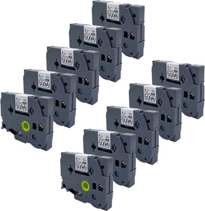 DULA Brother Compatible label tape- Tze-111 - 10 cassettes - Brother P-Touch - Zwart op transparant - 6mm x 8m