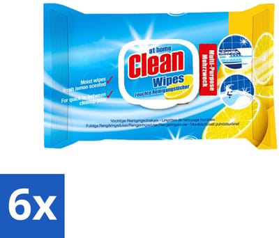 At Home - Clean - Multi-Purpose Reinigingsdoekjes - Citroen - Vochtig - 55 Doekjes - Voordeelverpakking - 6 stuks