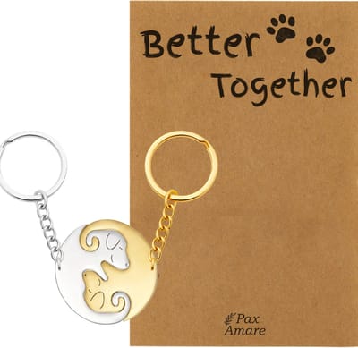 BFF Sleutelhanger voor 2 'Better Together' - Schattige Hondjes - Sleutelhanger set op Cadeau Kaartje - Goudkleurig & Zilverkleurig - Vriendschap Symbool - Pax Amare