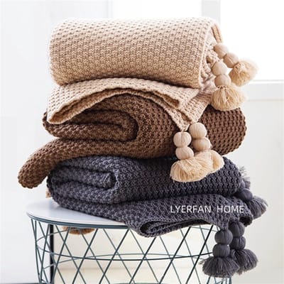 Color Tassel Gebreide dekens Vrijetijd Katoenen Bedden Plaids en Cover Wol Ball Bedsprei's for Bed Decorating Sofa Deken Zachte deken (Color : G, Size : 150x200cm)