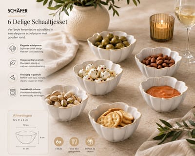 Schäfer Nostalgia Snackschalen Set – 6 Delige Keramische Schaaltjes vintage look – Serveerbakjes voor Dips, Olijven & Snacks – 12 x 11 x 6 cm