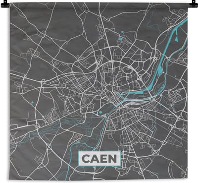 Wandkleed - Wanddoek - Caen - Frankrijk - Plattegrond - Kaart - Stadskaart - 180x180 cm - Wandtapijt