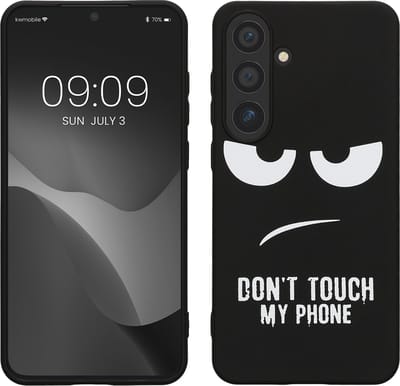 kwmobile telefoonhoesje geschikt voor Samsung Galaxy S24 Plus - Hoesje voor smartphone in wit / zwart - Backcover van TPU - Don't Touch My Phone design