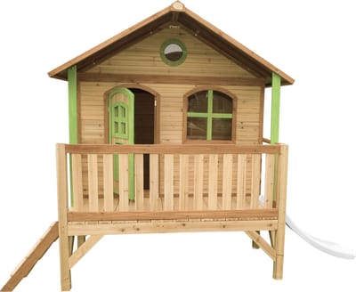AXI Stef Speelhuis in Bruin/Groen - Met Verdieping en Witte Glijbaan - Speelhuisje voor de tuin / buiten - FSC hout - Speeltoestel voor kinderen